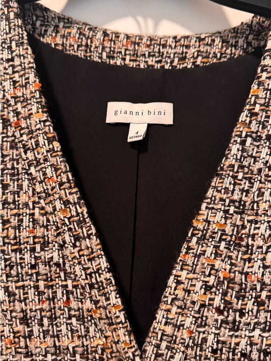 Gianni Bini Tweed V-Neck Long Sleeve Mini Dress - Brown Tweed - Picture 2 of 3